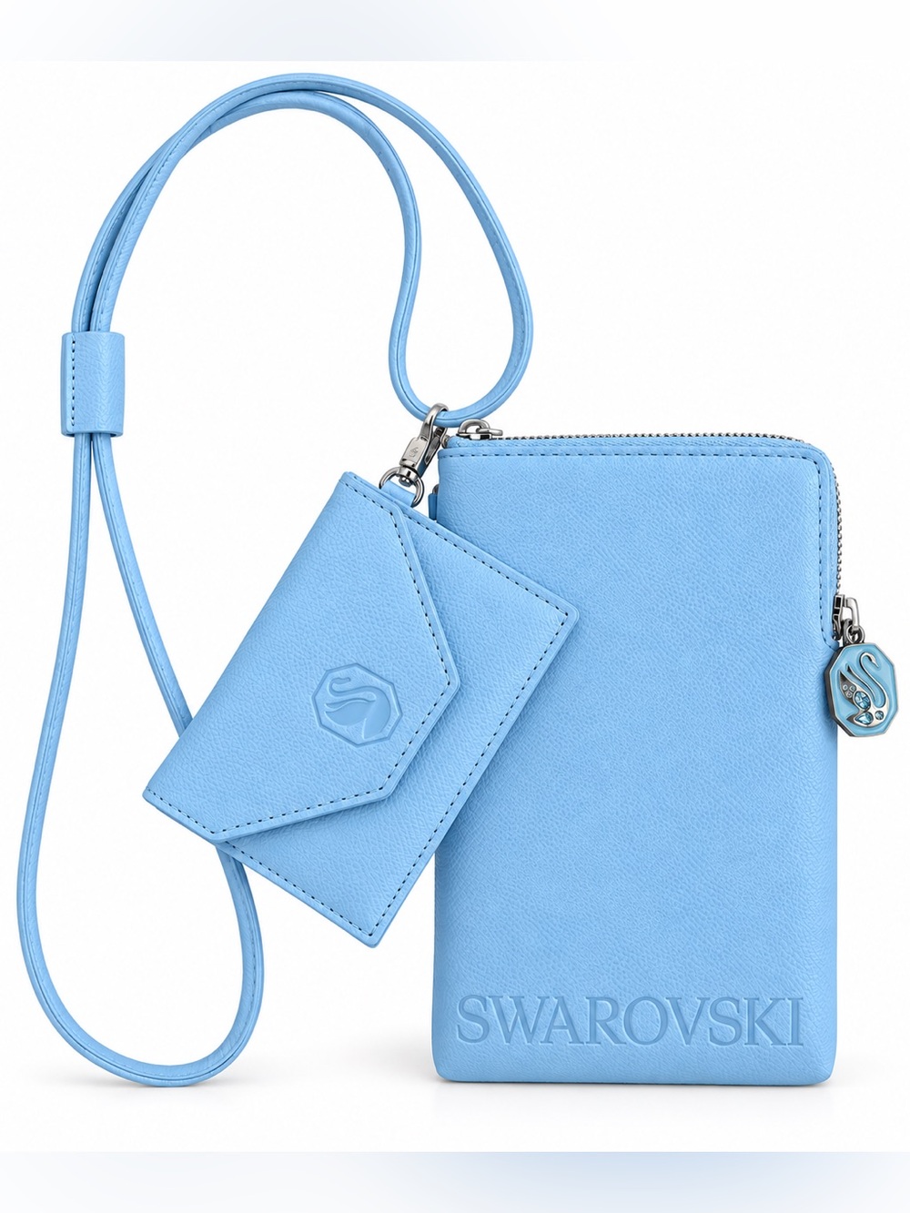 Swarovski Light Blue Crossbody Phone Bag Pouch w/ Card Holder Crystal Swan
